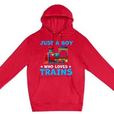 Just A Boy Who Loves Trains Cute Train Lovers Premium Pullover Hoodie