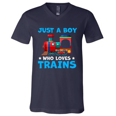 Just A Boy Who Loves Trains Cute Train Lovers V-Neck T-Shirt