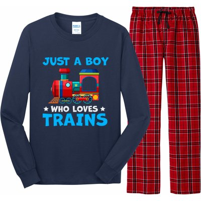 Just A Boy Who Loves Trains Cute Train Lovers Long Sleeve Pajama Set