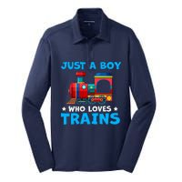 Just A Boy Who Loves Trains Cute Train Lovers Silk Touch Performance Long Sleeve Polo