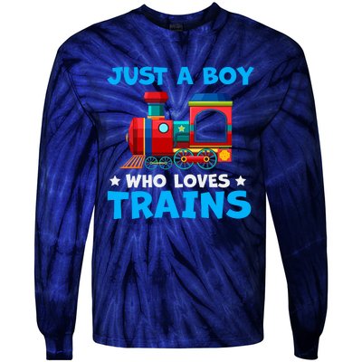 Just A Boy Who Loves Trains Cute Train Lovers Tie-Dye Long Sleeve Shirt