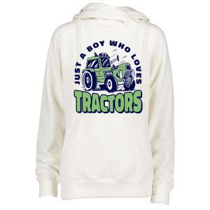 Just A Boy Who Loves Tractors Womens Funnel Neck Pullover Hood