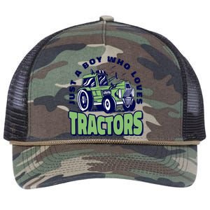 Just A Boy Who Loves Tractors Retro Rope Trucker Hat Cap