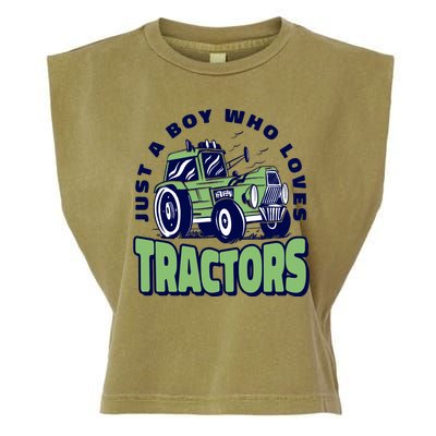 Just A Boy Who Loves Tractors Garment-Dyed Women's Muscle Tee