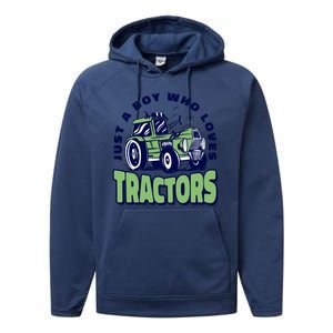 Just A Boy Who Loves Tractors Performance Fleece Hoodie