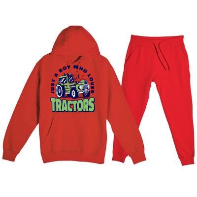 Just A Boy Who Loves Tractors Premium Hooded Sweatsuit Set