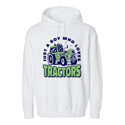 Just A Boy Who Loves Tractors Garment-Dyed Fleece Hoodie