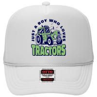 Just A Boy Who Loves Tractors High Crown Mesh Back Trucker Hat