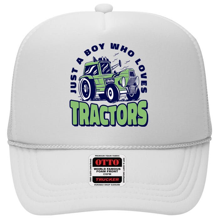 Just A Boy Who Loves Tractors High Crown Mesh Back Trucker Hat