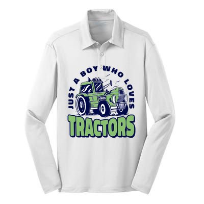 Just A Boy Who Loves Tractors Silk Touch Performance Long Sleeve Polo