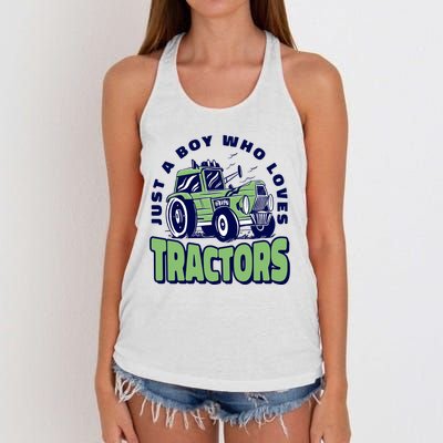Just A Boy Who Loves Tractors Women's Knotted Racerback Tank