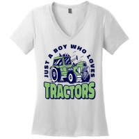 Just A Boy Who Loves Tractors Women's V-Neck T-Shirt