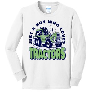 Just A Boy Who Loves Tractors Kids Long Sleeve Shirt