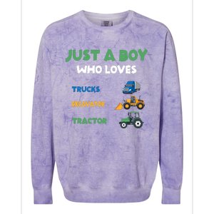 Just A Boy Who Loves Trucks Excavators Tractors Vehicle Colorblast Crewneck Sweatshirt