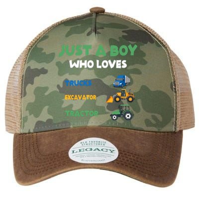 Just A Boy Who Loves Trucks Excavators Tractors Vehicle Legacy Tie Dye Trucker Hat