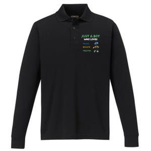 Just A Boy Who Loves Trucks Excavators Tractors Vehicle Performance Long Sleeve Polo