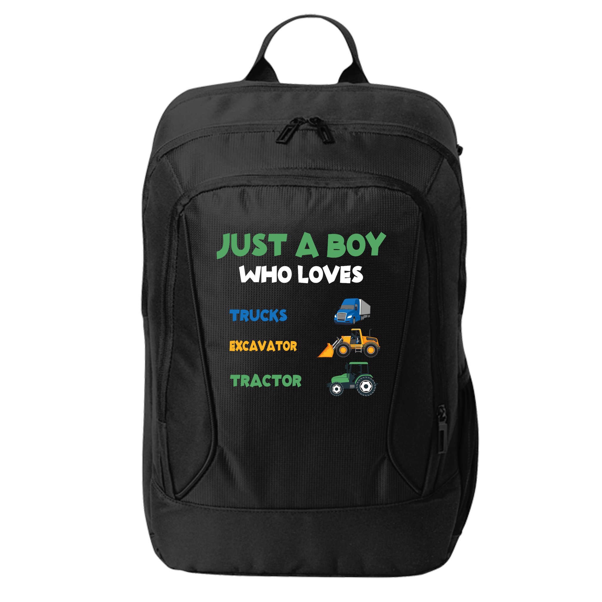 Just A Boy Who Loves Trucks Excavators Tractors Vehicle City Backpack