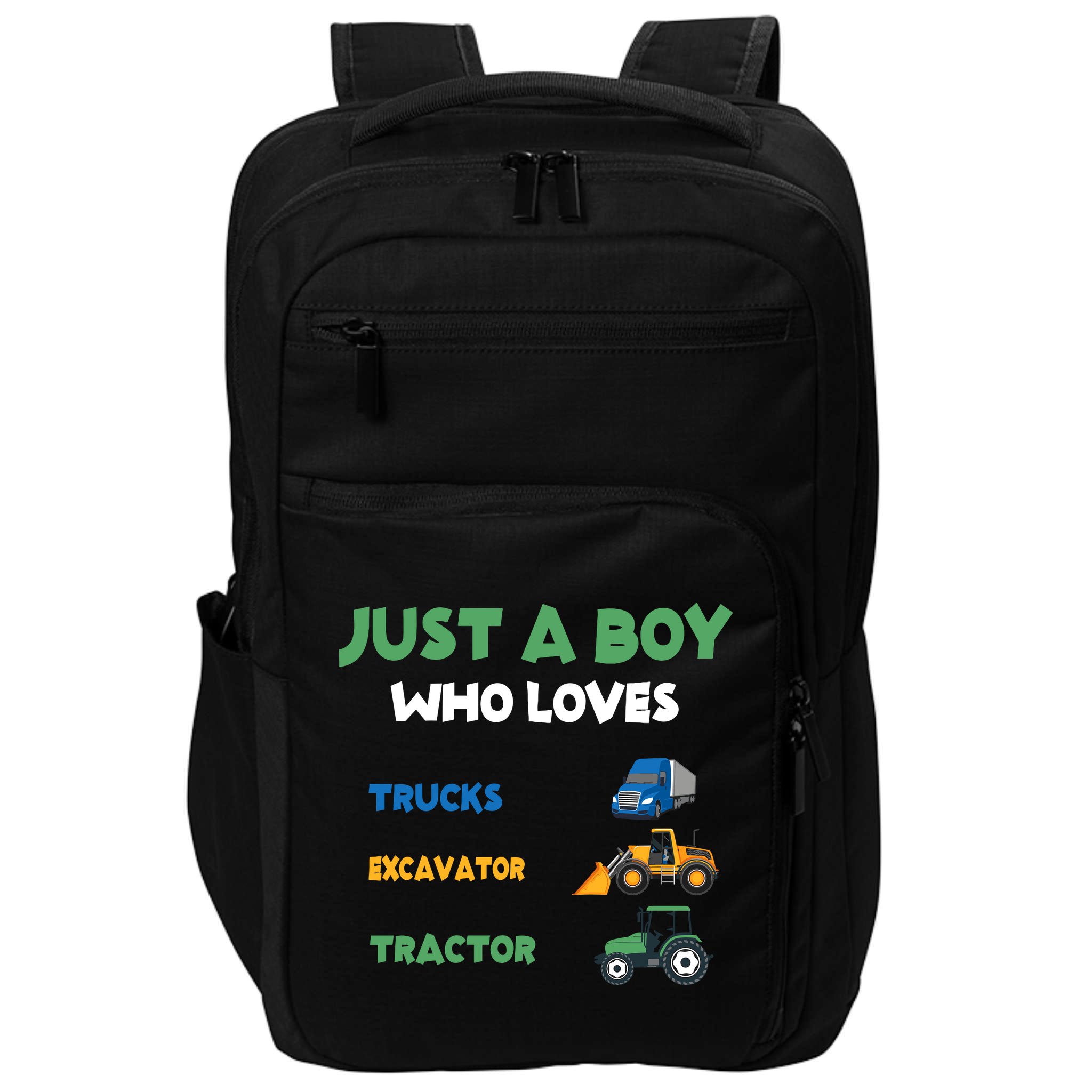 Just A Boy Who Loves Trucks Excavators Tractors Vehicle Impact Tech Backpack