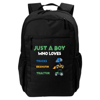 Just A Boy Who Loves Trucks Excavators Tractors Vehicle Backpack