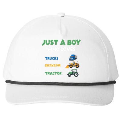 Just A Boy Who Loves Trucks Excavators Tractors Vehicle Snapback Five-Panel Rope Hat