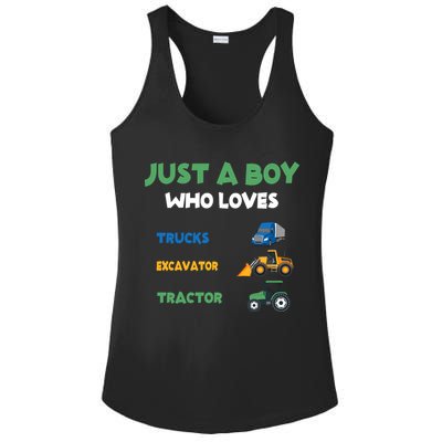 Just A Boy Who Loves Trucks Excavators Tractors Vehicle Ladies PosiCharge Competitor Racerback Tank
