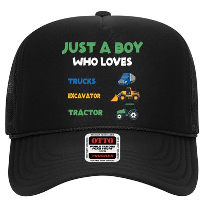 Just A Boy Who Loves Trucks Excavators Tractors Vehicle Trucker Hat