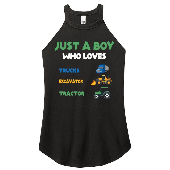 Just A Boy Who Loves Trucks Excavators Tractors Vehicle Women's Perfect Tri Rocker Tank