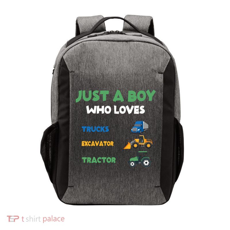 Just A Boy Who Loves Trucks Excavators Tractors Vehicle Vector Backpack
