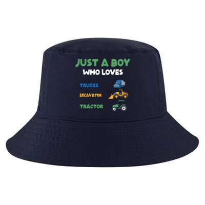 Just A Boy Who Loves Trucks Excavators Tractors Vehicle Cool Comfort Performance Bucket Hat