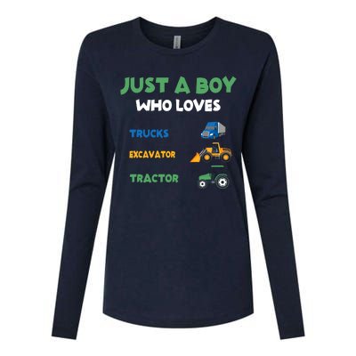 Just A Boy Who Loves Trucks Excavators Tractors Vehicle Womens Cotton Relaxed Long Sleeve T-Shirt