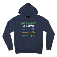 Just A Boy Who Loves Trucks Excavators Tractors Vehicle Hoodie