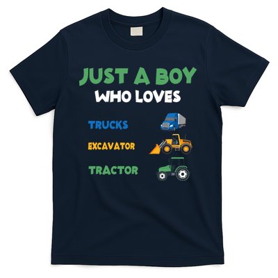 Just A Boy Who Loves Trucks Excavators Tractors Vehicle T-Shirt