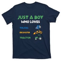 Just A Boy Who Loves Trucks Excavators Tractors Vehicle T-Shirt