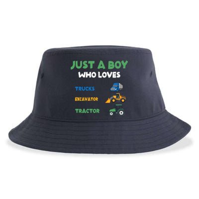 Just A Boy Who Loves Trucks Excavators Tractors Vehicle Sustainable Bucket Hat