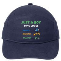 Just A Boy Who Loves Trucks Excavators Tractors Vehicle 7-Panel Snapback Hat