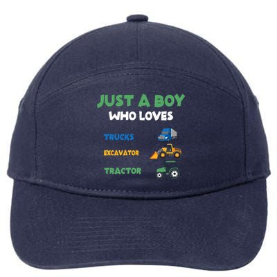 Just A Boy Who Loves Trucks Excavators Tractors Vehicle 7-Panel Snapback Hat