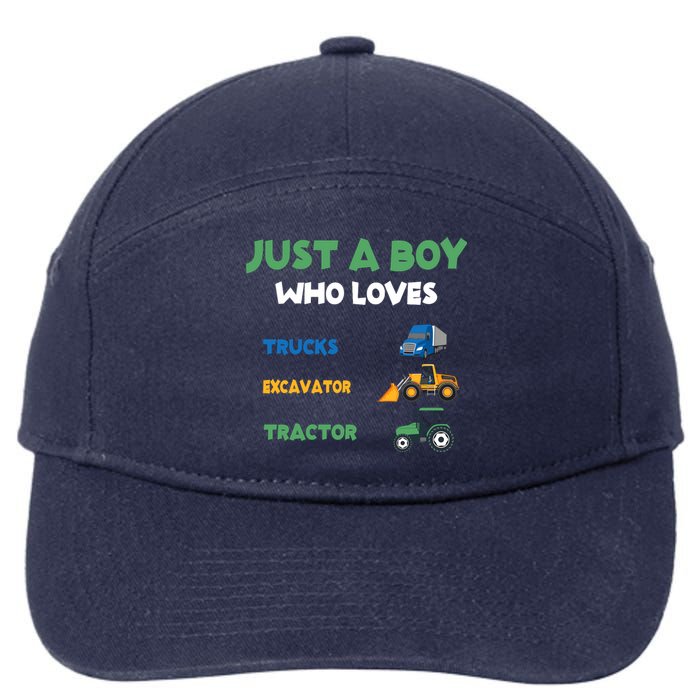 Just A Boy Who Loves Trucks Excavators Tractors Vehicle 7-Panel Snapback Hat