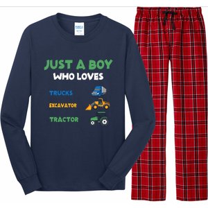 Just A Boy Who Loves Trucks Excavators Tractors Vehicle Long Sleeve Pajama Set