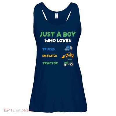 Just A Boy Who Loves Trucks Excavators Tractors Vehicle Ladies Essential Flowy Tank