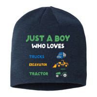 Just A Boy Who Loves Trucks Excavators Tractors Vehicle Sustainable Beanie