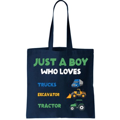 Just A Boy Who Loves Trucks Excavators Tractors Vehicle Bag