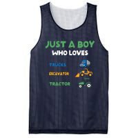 Just A Boy Who Loves Trucks Excavators Tractors Vehicle Mesh Reversible Basketball Jersey Tank