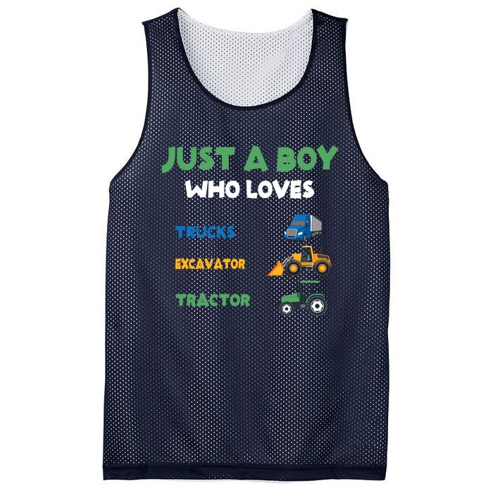 Just A Boy Who Loves Trucks Excavators Tractors Vehicle Mesh Reversible Basketball Jersey Tank