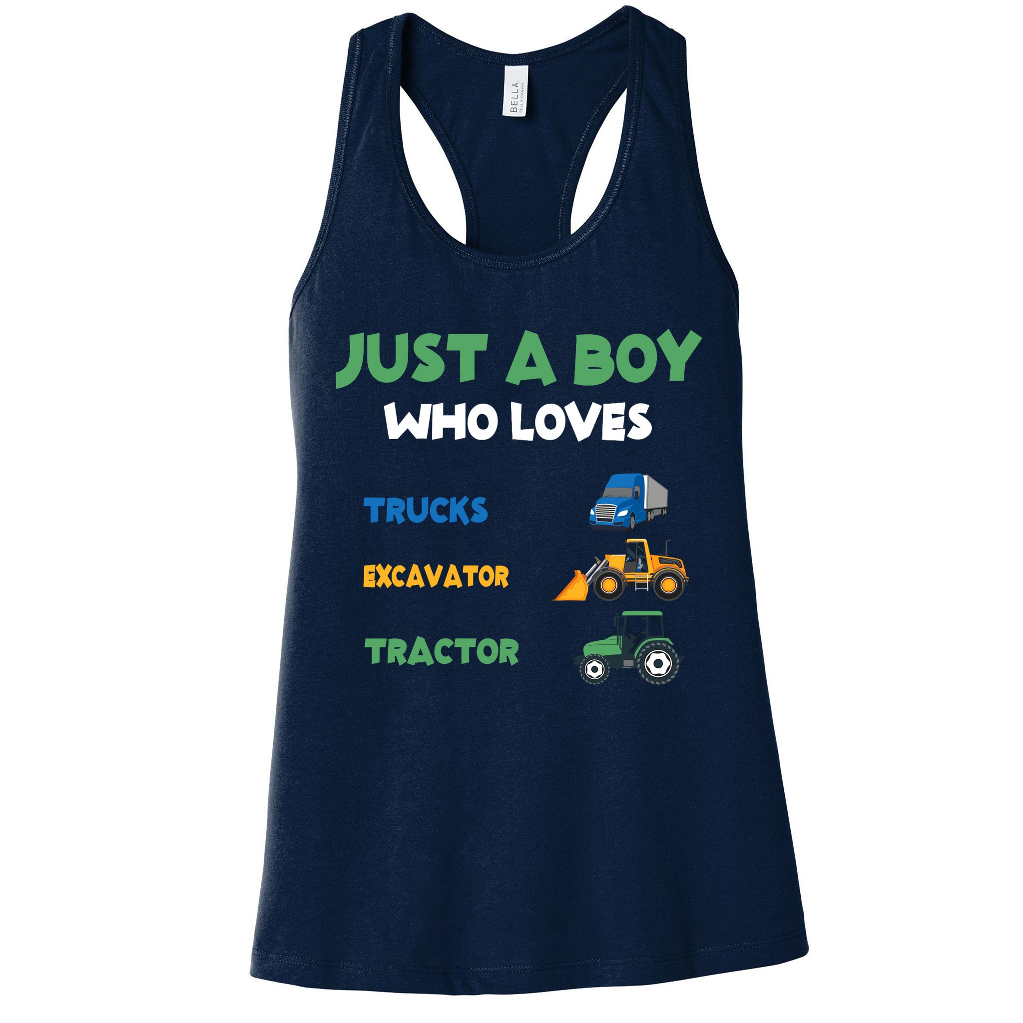 Just A Boy Who Loves Trucks Excavators Tractors Vehicle Womens Tank Top