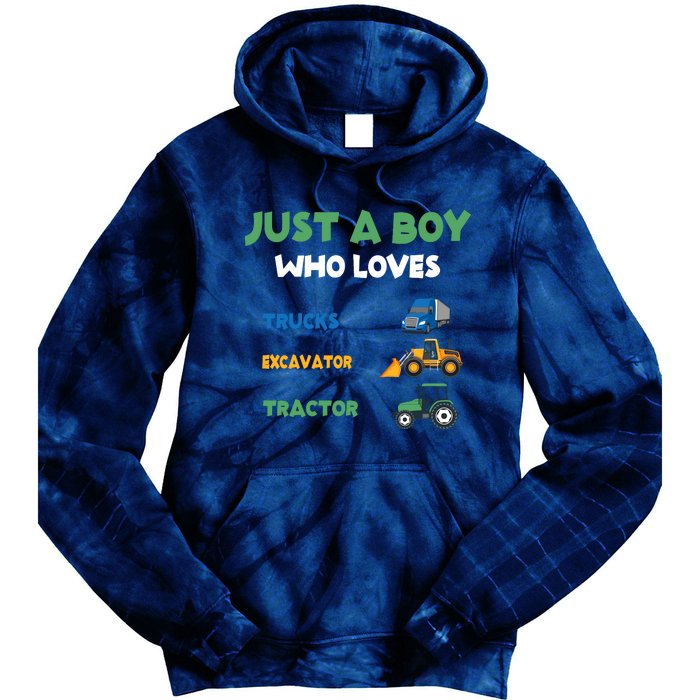 Just A Boy Who Loves Trucks Excavators Tractors Vehicle Tie Dye Hoodie