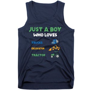 Just A Boy Who Loves Trucks Excavators Tractors Vehicle Tank Top