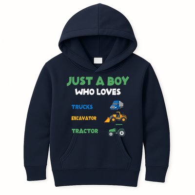 Just A Boy Who Loves Trucks Excavators Tractors Vehicle Kids Hoodie