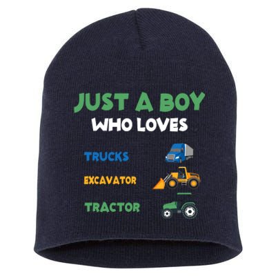 Just A Boy Who Loves Trucks Excavators Tractors Vehicle Short Acrylic Beanie