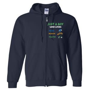 Just A Boy Who Loves Trucks Excavators Tractors Vehicle Full Zip Hoodie