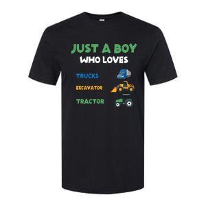 Just A Boy Who Loves Trucks Excavators Tractors Vehicle Softstyle CVC T-Shirt